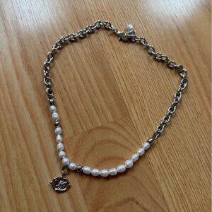 Elegant Silver and White Pearl Necklace Handmade